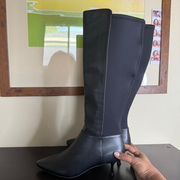 Kenneth Cole Blossom 50 Leather Knee High Kitten Heel Stretch Boots Womens 7.5 - Picture 2 of 11